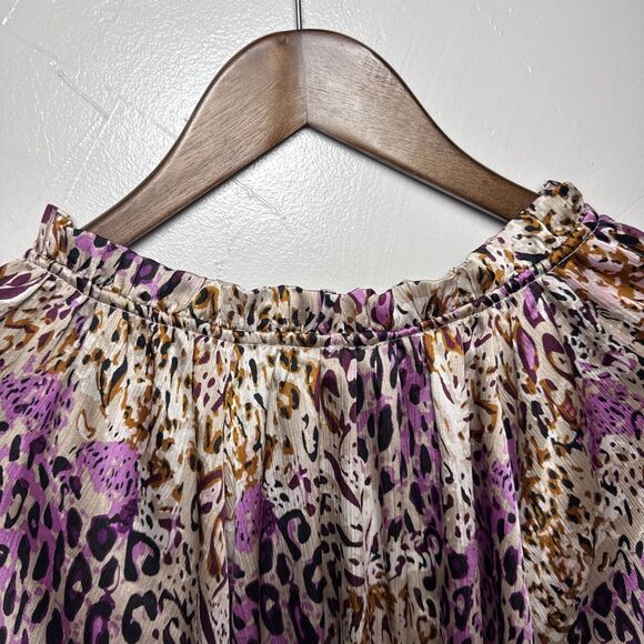 EE:Some Animal Print Shirt Bubble Sleeve Ruffle Collar Women's Size Large NWT - Picture 7 of 12